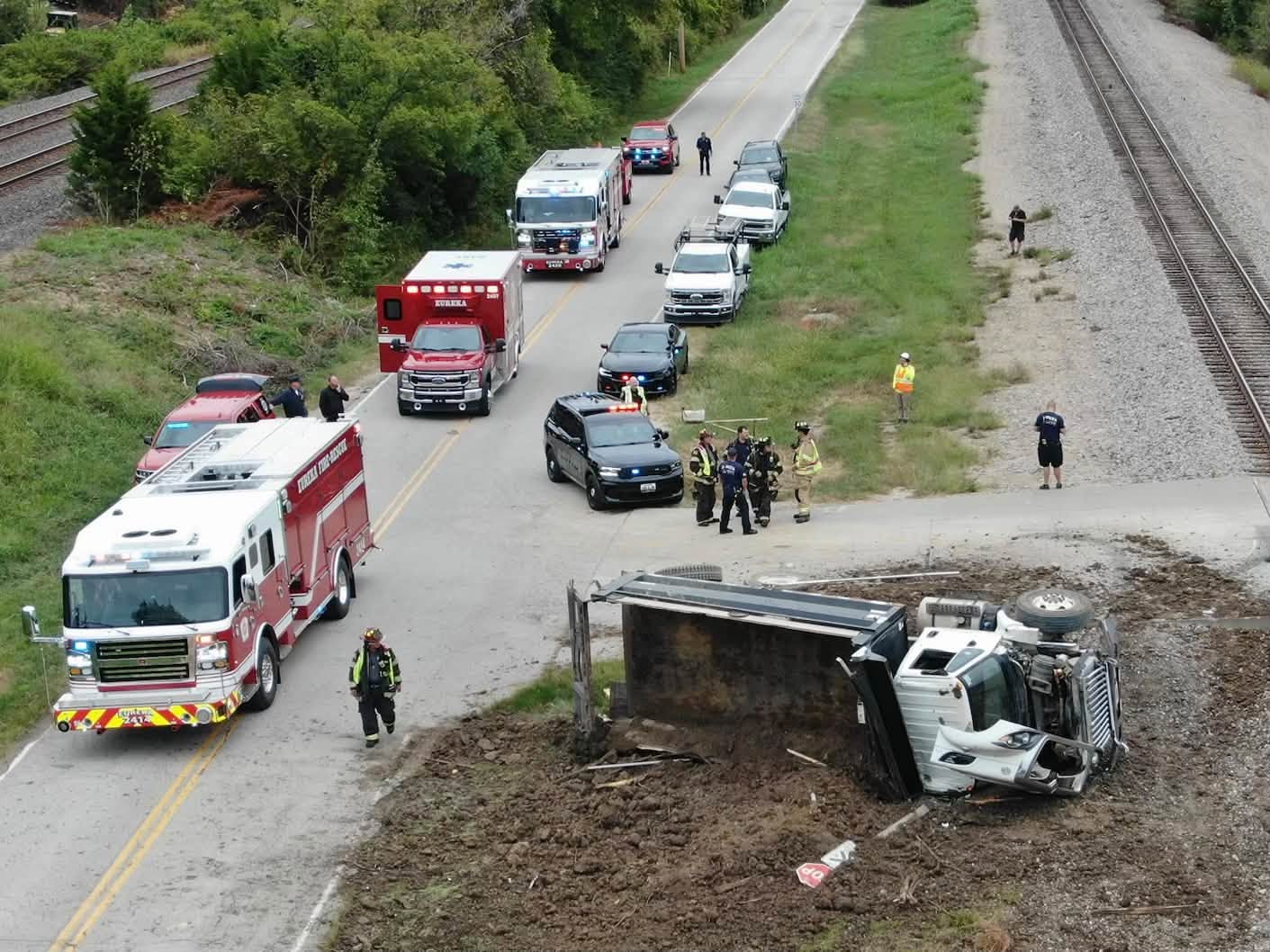 Dump Truck Struck By Train in Eureka, Driver Hospitalized