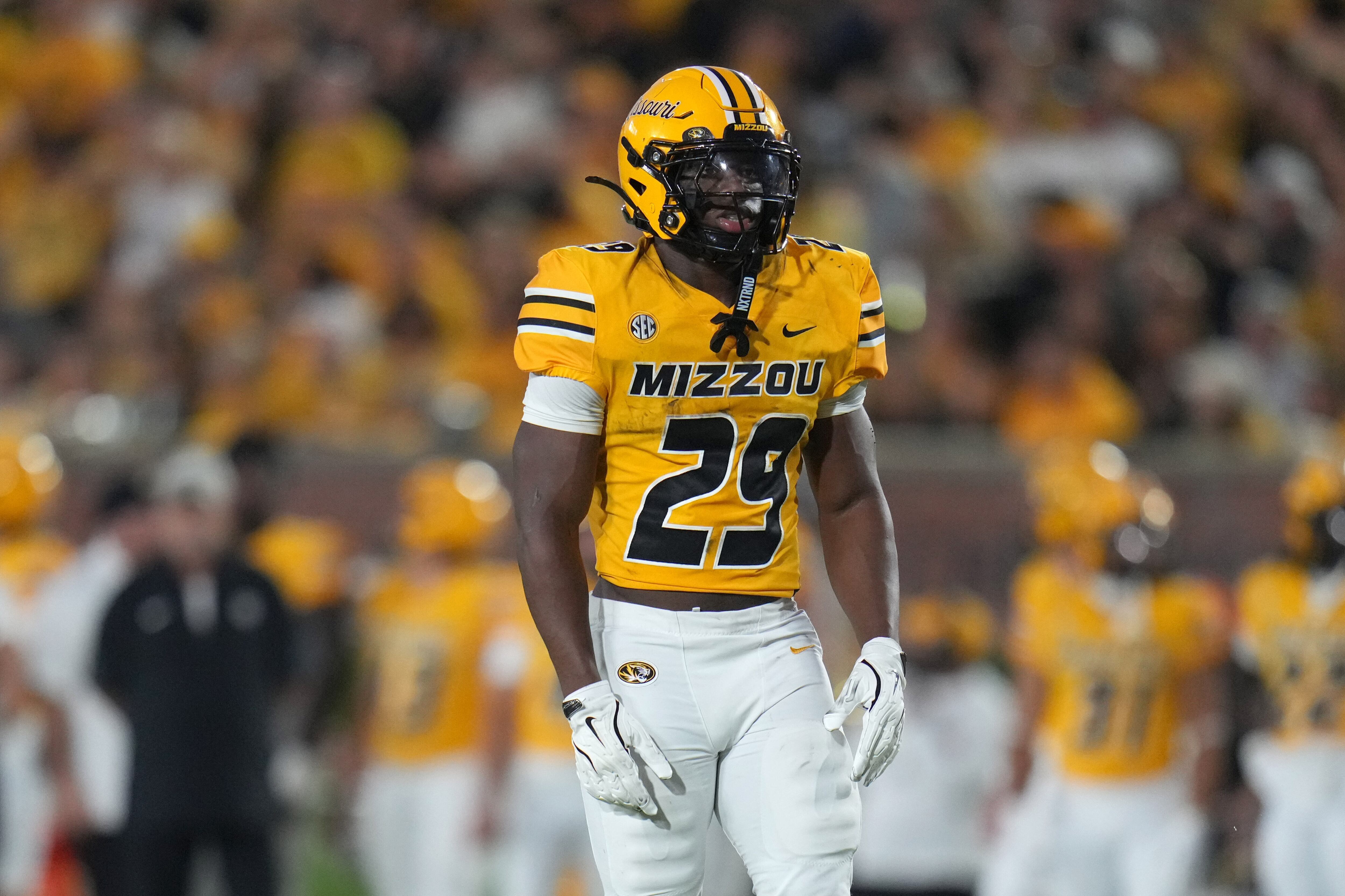 Missouri running back Ahmad Hardy is seen during the first half of an NCAA college football game against Massachusetts Saturday, Sept. 27, 2025, in Columbia, Mo. (AP Photo/Jeff Roberson)