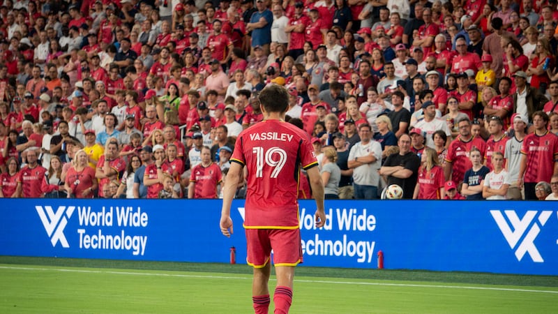 St. Louis CITY SC's Indiana Vassilev during a match against Portland Timbers.
