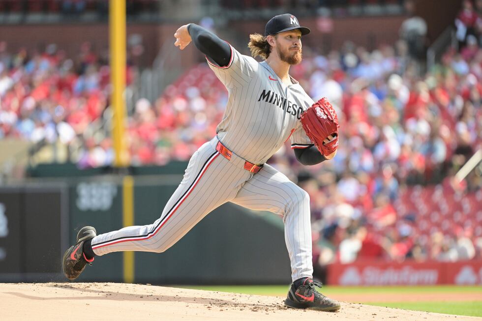 Minnesota Twins' Bailey Ober pitches during the first inning of a baseball game against the...