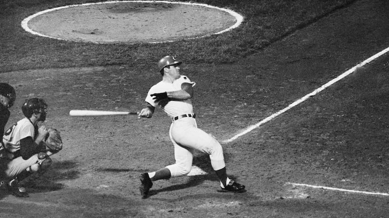 FILE - Cincinnati's Pete Rose watches the ball sail toward the right field bleachers in fourth...