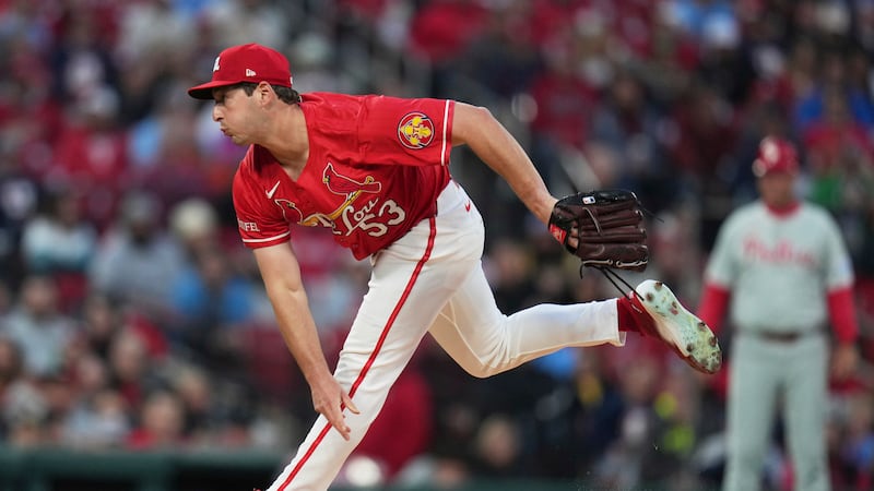 St. Louis Cardinals starting pitcher Andre Pallante throws during the first inning of a...