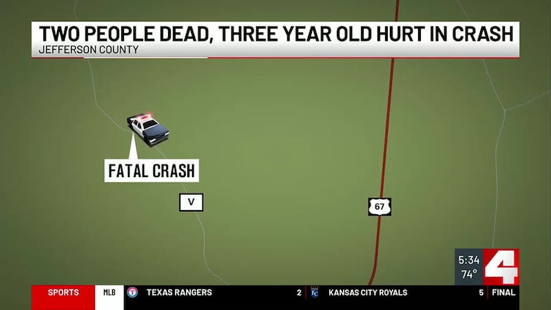 Two people are dead and one person is in the hospital after a car crash on Route V in...