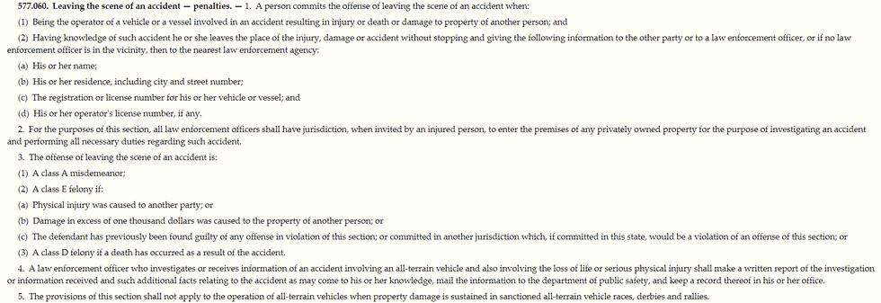 Missouri Statute 577.060: leaving the scene of an accident
