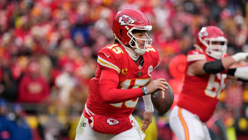 Kansas City Chiefs quarterback Patrick Mahomes looks to against the Houston Texans during...