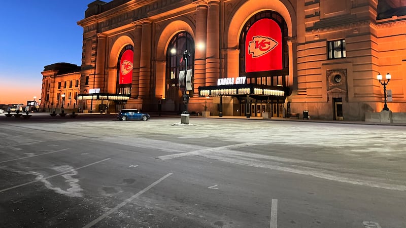 Union Station has decorated the outside ahead of the Chiefs playoff game on Saturday.