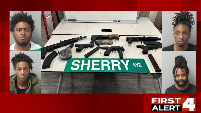 Gun charges follow after four locals being arrested Sunday.