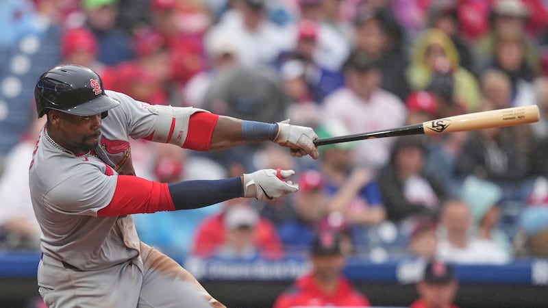 St. Louis Cardinals' Jordan Walker hits a run-scoring single against Philadelphia Phillies...