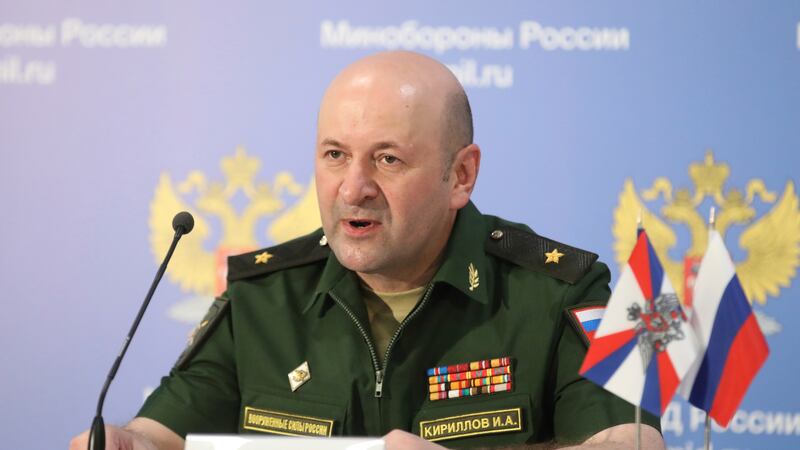 FILE - Maj. Gen. Igor Kirillov, the chief of the Russian military's radiation, chemical and...