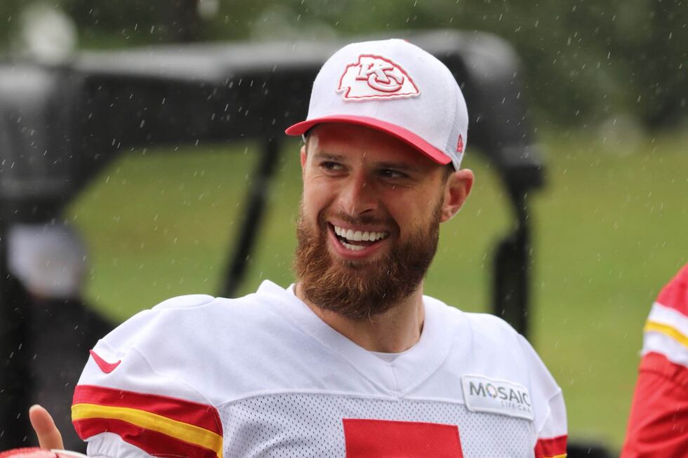 Kansas City Chiefs kicker Harrison Butker arrives at a training camp practice in St. Joseph on...