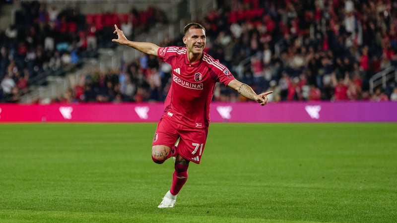 Joey Zalinsky celebrates after scoring first-ever professional goal in 2-0 win against Union...