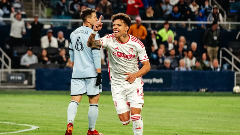 Célio Pompeu celebrates after scoring against Sporting KC in April.