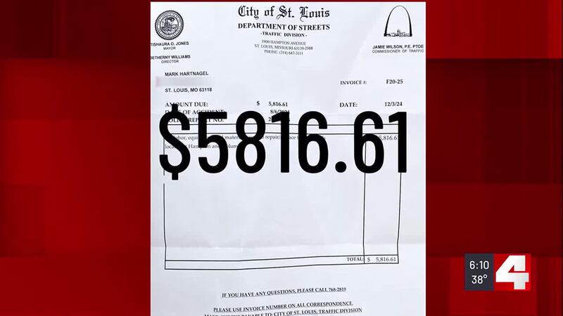 St. Louis man slapped with $5,800 bill for stoplight repairs after crash pushes his car into pole