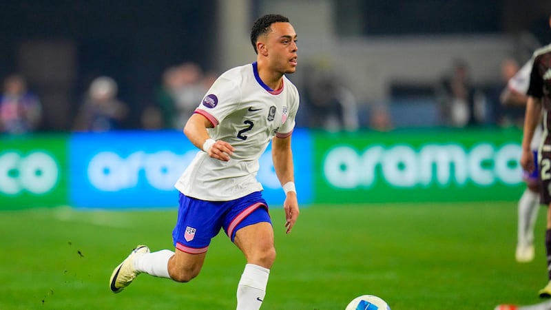 FILE - United States' Sergino Dest runs with the ball during a CONCACAF Nations League...