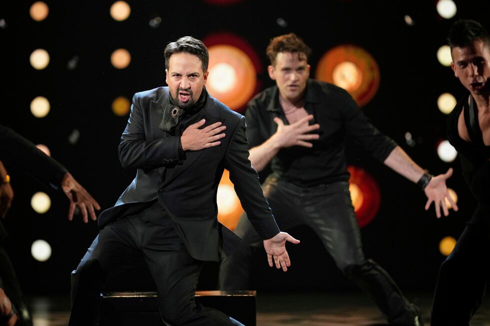 Lin-Manuel Miranda performs a medley from "Hamilton" during the 78th Tony Awards on Sunday,...