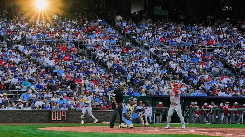 St. Louis Cardinals' Willson Contreras (40) bats during the fifth inning of a baseball game...