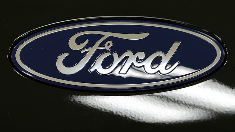 A Ford logo is seen on a 2025 Ford Expedition during a media tour at the Ford Motor Company...