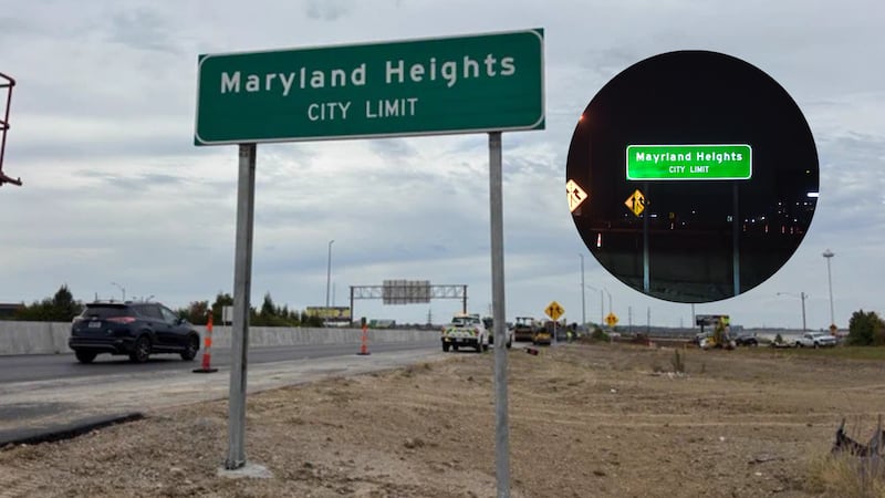 A sign put up as part of a construction project in Maryland Heights with a misspelling has...