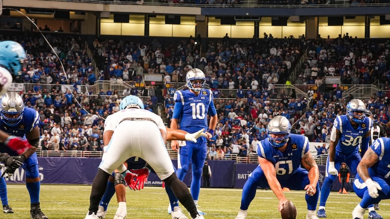 Quarterback A.J. McCarron lining up to run play against the Arlington Renegades on Saturday,...