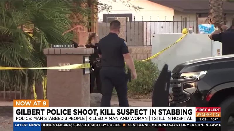 Gilbert police shot a man Saturday who allegedly stabbed three people in a home, killing two...